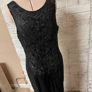 Black Sequin Beaded Cocktail Formal Prom  20's Vibe Full Length Dress Small